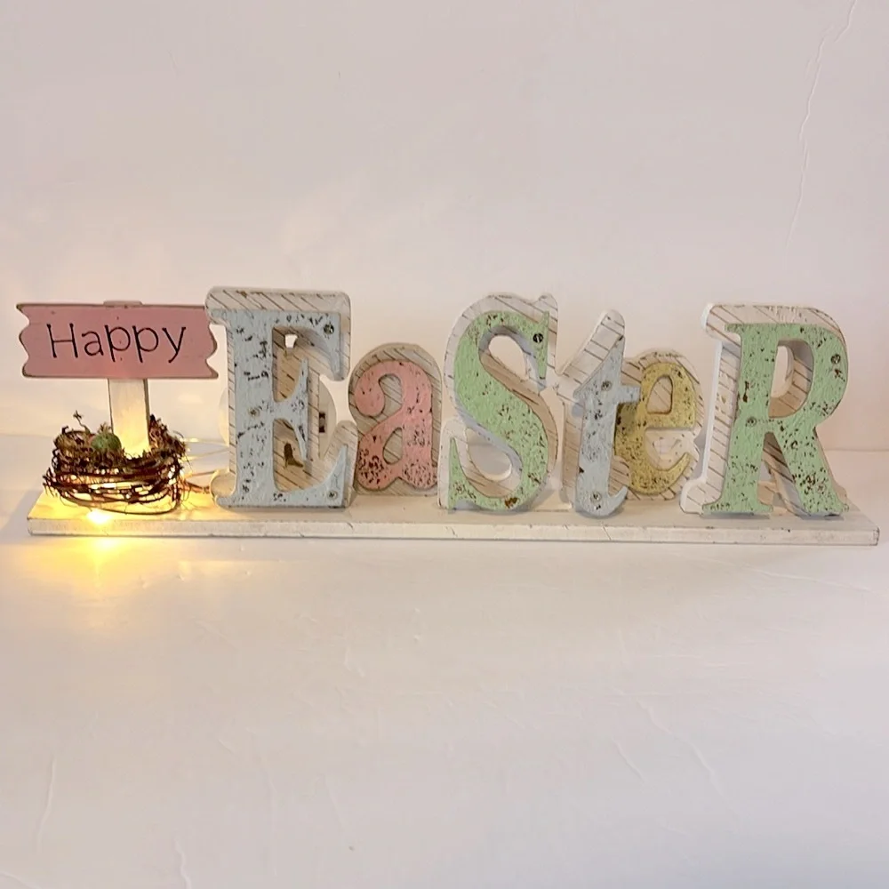 Happy Easter Wooden Table Top Sign Decor 18